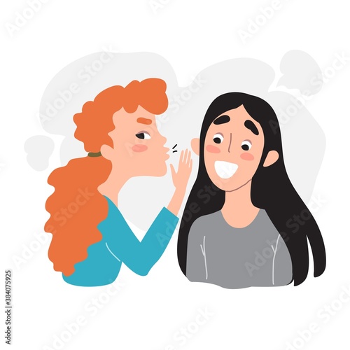 Female friendship, gossip and secrets - portrait of two happy young girl whispering