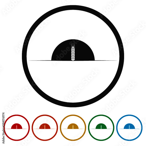 Wheat and sunset ring icon, color set