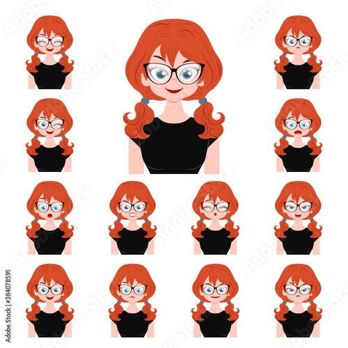 Set of different facial expressions of attractive young woman isolated on white background