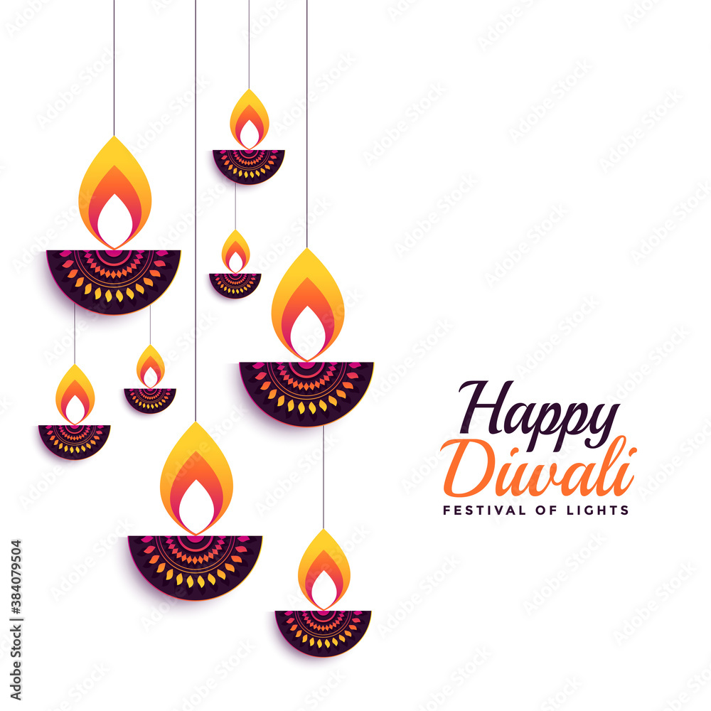 happy diwali decorative diya festival card design