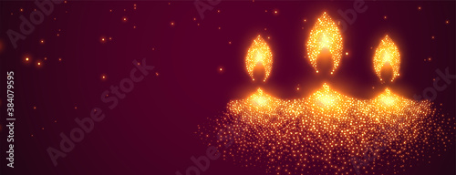 glowing sparkles diwali diya festival banner design