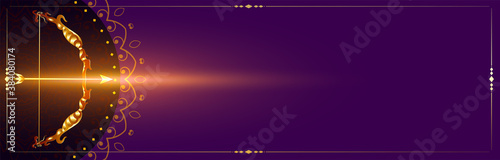 Golden bow and arrow on purple celebration banner vector photo