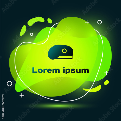 Black Military beret icon isolated on black background. Soldiers cap. Army hat. War baret. Abstract banner with liquid shapes. Vector.