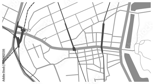 東京新宿四谷周辺の詳細地図マップのベクターイラスト素材素材白黒