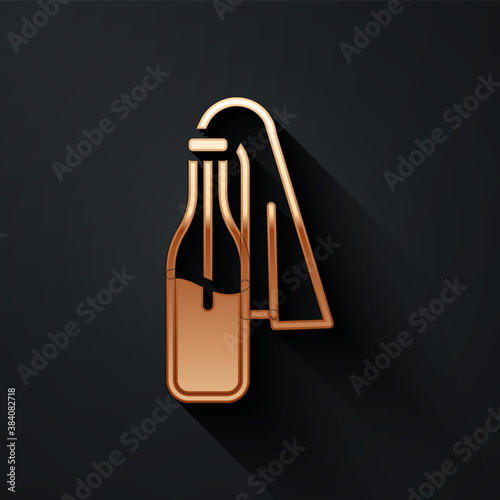 Gold Cocktail molotov icon isolated on black background. Long shadow style. Vector.