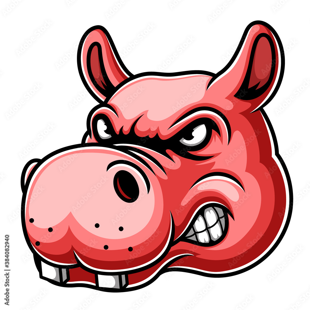 Fototapeta premium Angry Hippo Head Mascot Logo Illustration