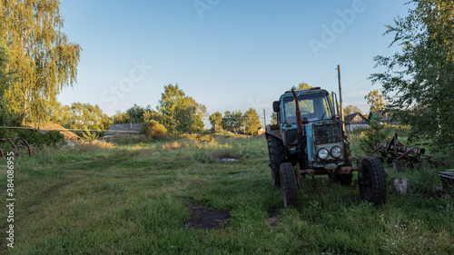 Old tractor in village