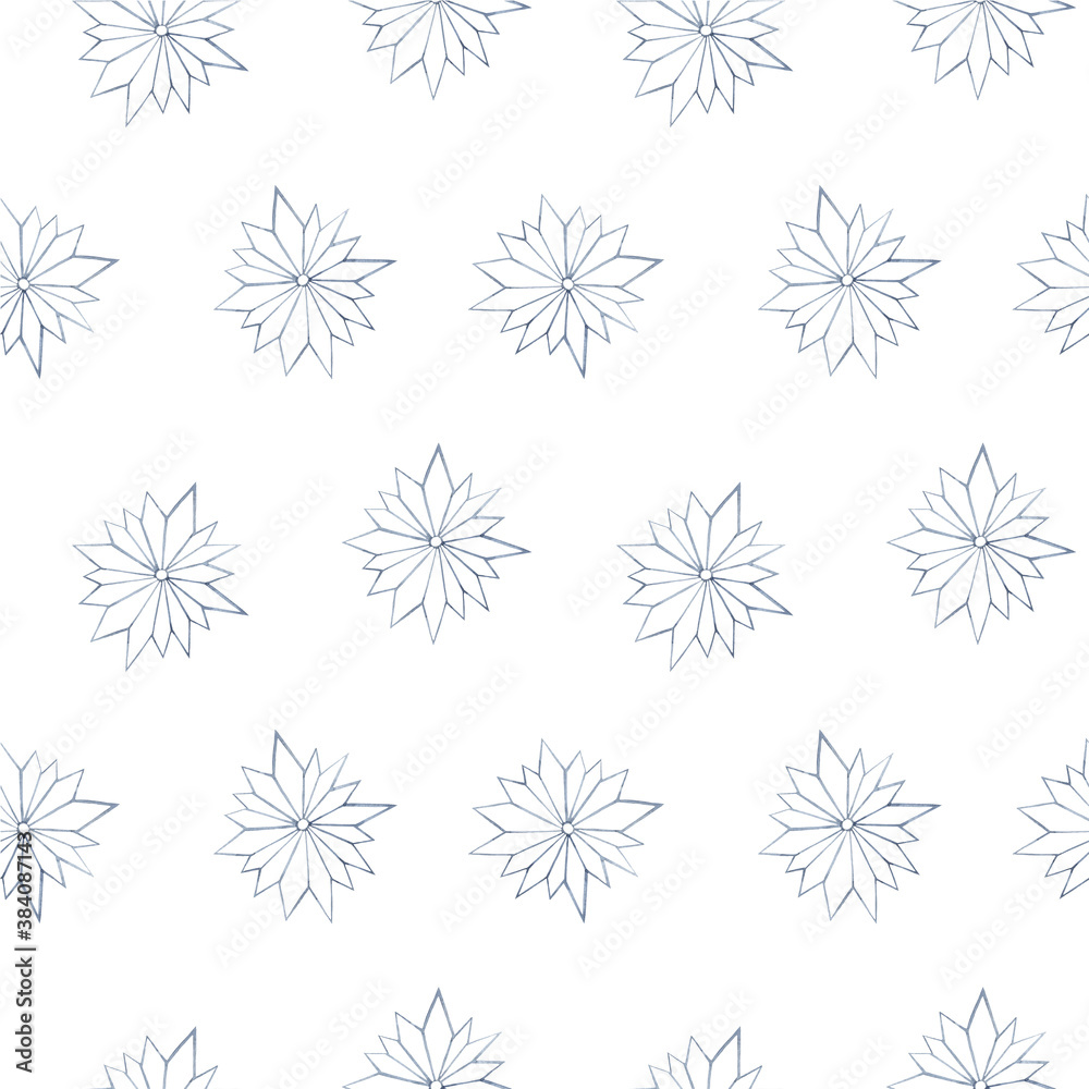 Seamless pattern with watercolor snowflakes. Festive winter background. Christmas, new year, season, season, snow, snowfall. Use for printing, wallpaper, textiles, packaging, scrapbooking. Seamless pattern with watercolor snowflakes. Festive winter background. Christmas, new year, season, season, snow, snowfall. Use for printing, wallpaper, textiles, packaging, scrapbooking.
