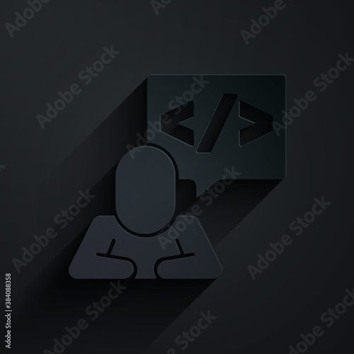 Paper cut Web design and front end development icon isolated on black background. Paper art style. Vector.