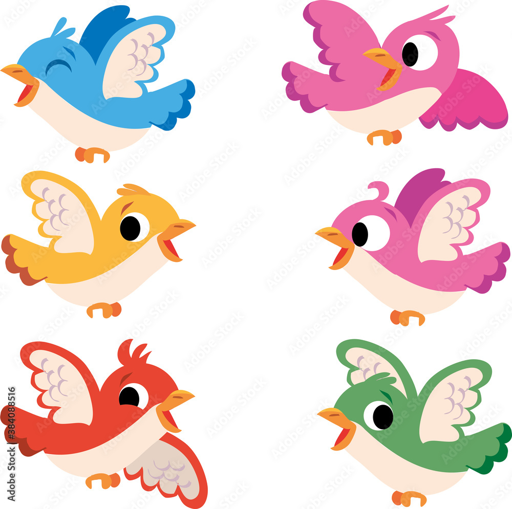 group of colorful birds in various flight poses group of colorful birds in various flight poses