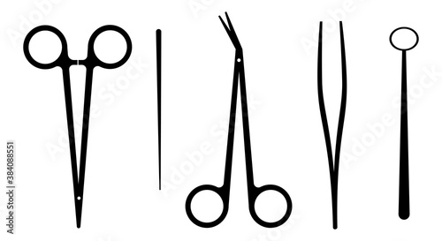 Surgical instrument vector illustration including scissors, mouth mirror, Medical kit, medial equipment vector