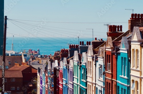 The colourful neighbourhood, Blaker Street, in Brighton. Famous for its colourful houses and the seaview