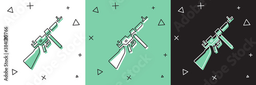 Set Thompson tommy submachine gun icon isolated on white and green, black background. American submachine gun. Vector.