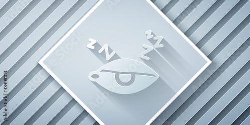 Paper cut Insomnia icon isolated on grey background. Sleep disorder with capillaries and pupils. Fatigue and stress. Paper art style. Vector.