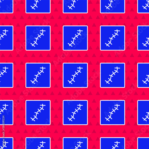 Blue Scar with suture icon isolated seamless pattern on red background. Vector.