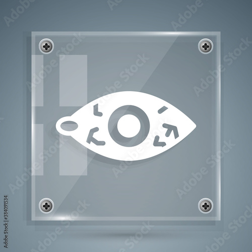 White Reddish eye due to viral, bacterial or allergic conjunctivitis icon isolated on grey background. Square glass panels. Vector.
