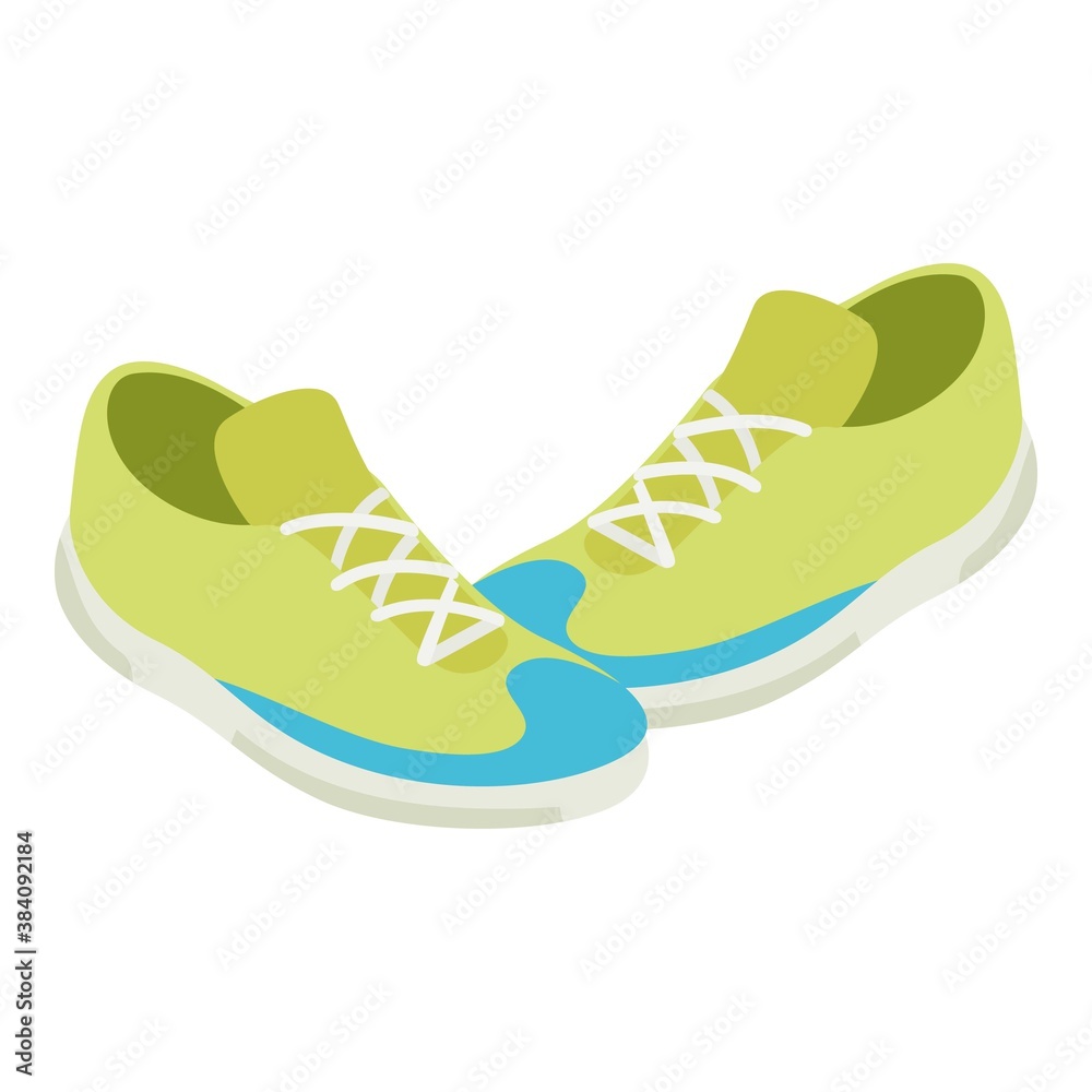Green sneakers icon. Isometric illustration of green sneakers vector icon for web Green sneakers icon. Isometric illustration of green sneakers vector icon for web