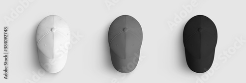 Photography Mockup of different baseball caps, top view, panama with visor, for design presentation