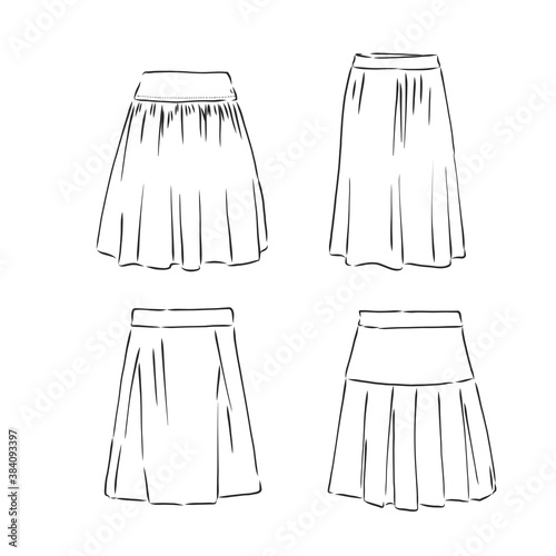 Skirt hand drawn vector illustration black on white line, skirt, vector sketch illustration