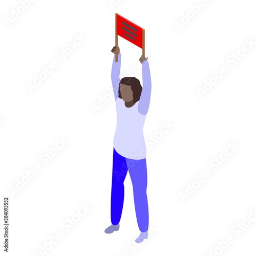 People agitation red banner icon. Isometric of people agitation red banner vector icon for web design isolated on white background