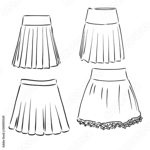 Skirt hand drawn vector illustration black on white line, skirt, vector sketch illustration