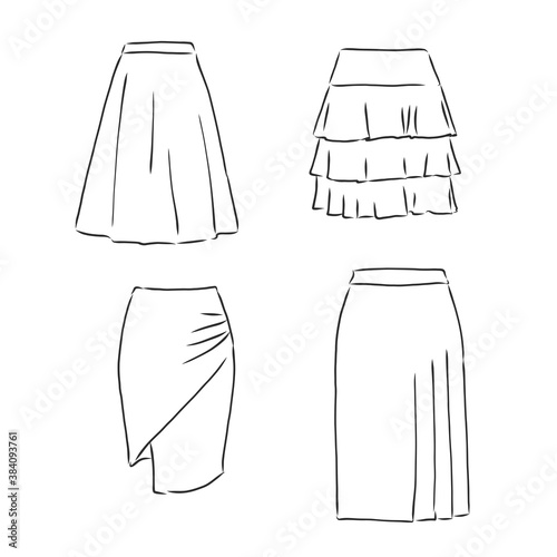 Skirt hand drawn vector illustration black on white line, skirt, vector sketch illustration