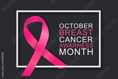 Breast Cancer awareness month October. Realistic pink ribbon symbol. Healthcare or charity support concept background. Vector illustration.