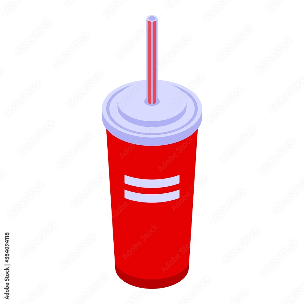 Streamer soda cup icon. Isometric of streamer soda cup vector icon for web design isolated on white background Streamer soda cup icon. Isometric of streamer soda cup vector icon for web design isolated on white background