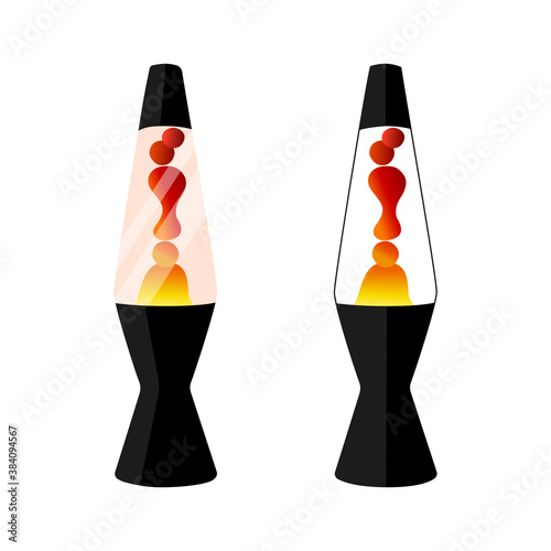 Red lava lamp with liquid gradient. Concept of 70s decor astro lamp.