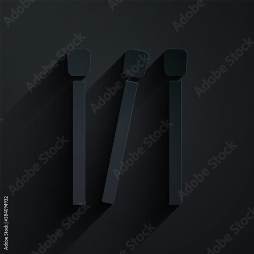Paper cut Matches icon isolated on black background. Paper art style. Vector.
