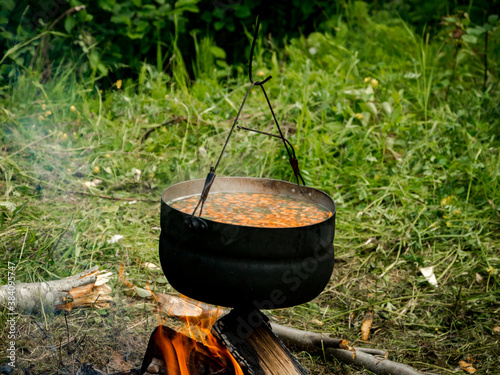 Outdoor cooking on a camp fire