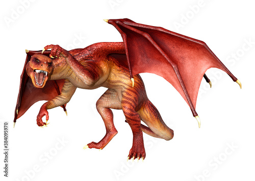 3D Rendering Fairy Tale Dragon on White