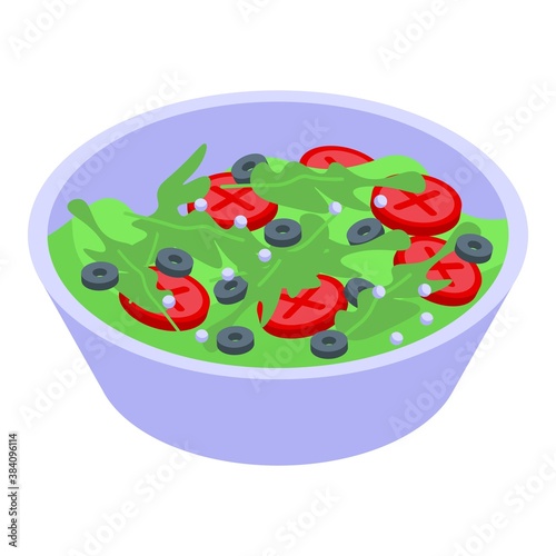 Arugula salad bowl icon. Isometric of arugula salad bowl vector icon for web design isolated on white background