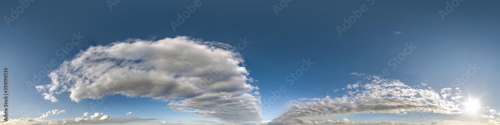 blue sky with beautiful clouds. Seamless hdri panorama 360 degrees angle view  with zenith for use in 3d graphics or game development as sky dome or edit drone shot