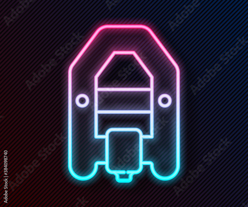 Glowing neon line Rafting boat icon isolated on black background. Inflatable boat with paddles. Water sports, extreme sports, holiday, vacation. Vector.
