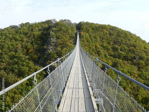 Fototapeta Naklejka Na Ścianę i Meble -  Hängeseilbrücke mit Wald in Mörsdorf - Sosberg / Hunsrück
