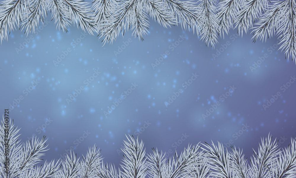 Happy New Year poster. Banner with snow and branches of christmas tree on the blue background. Christmas design, decor. Vector illustration. Happy New Year poster. Banner with snow and branches of christmas tree on the blue background. Christmas design, decor. Vector illustration.