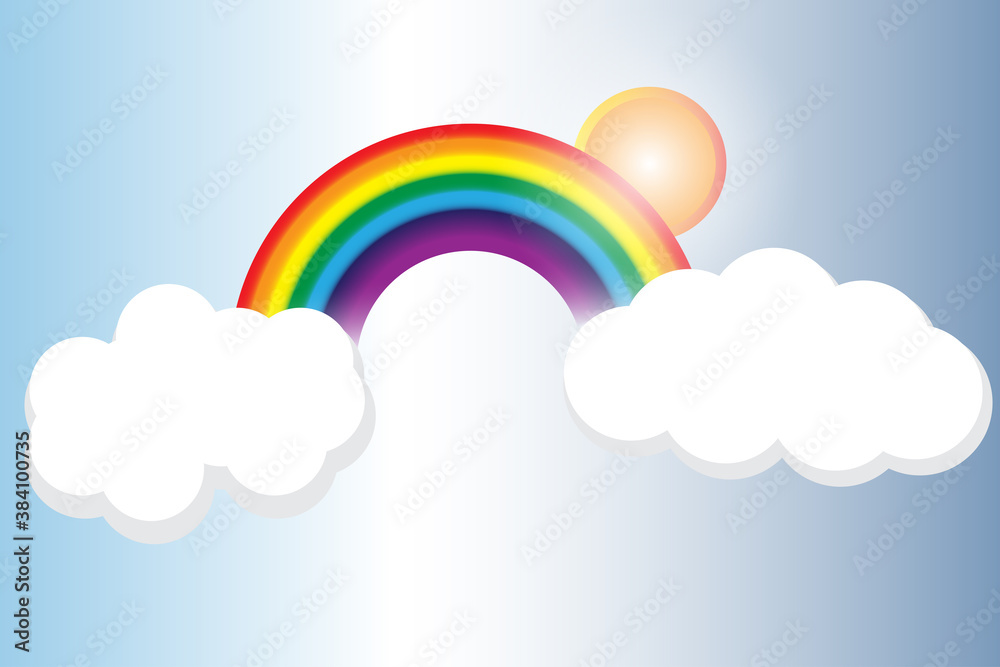 A sky with a rainbow, a cloud and a sun A sky with a rainbow, a cloud and a sun
