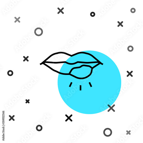 Black line Herpes lip icon isolated on white background. Herpes simplex virus. Labial infection inflammation symbol. Random dynamic shapes. Vector.