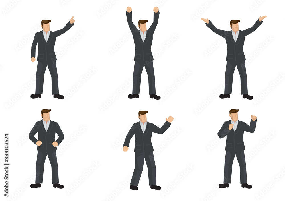 A set of six businessman in different expression and pose. Isolated vector illustration. A set of six businessman in different expression and pose. Isolated vector illustration.