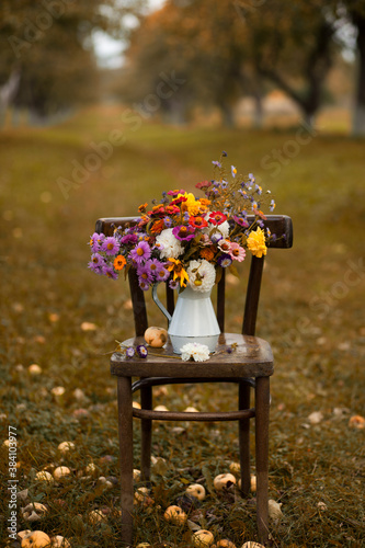 a bouquet of autumn flowers  in the garden