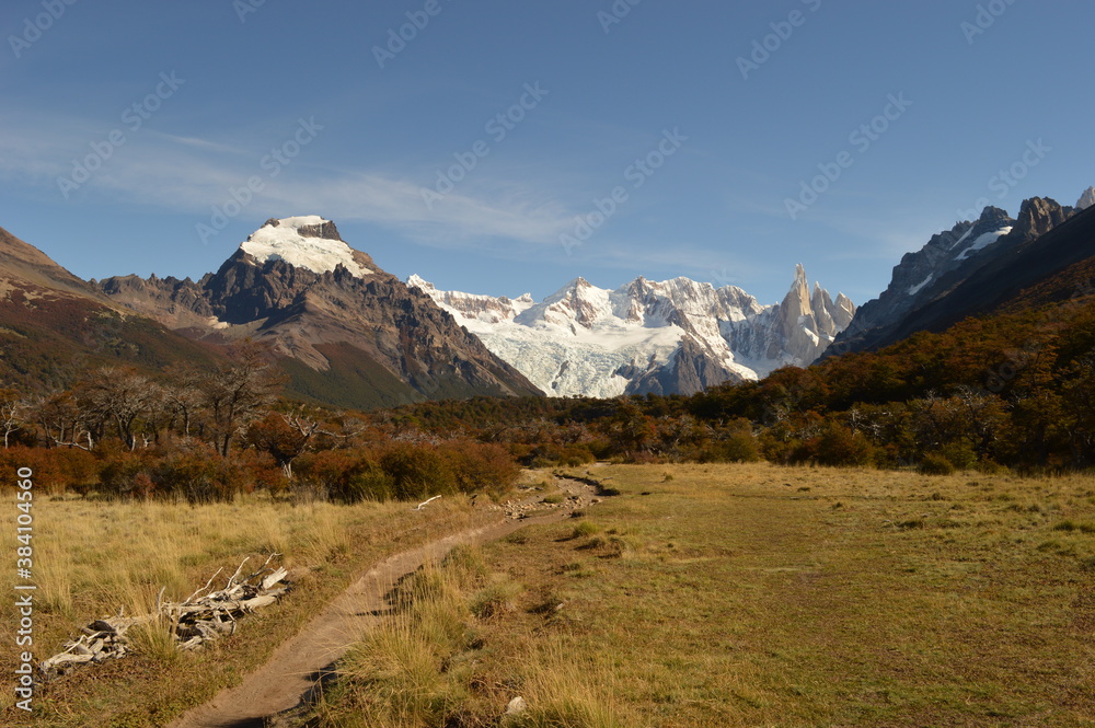 Sunset over El Chalten and hiking at Fitz Roy in Patagonia, Argentina