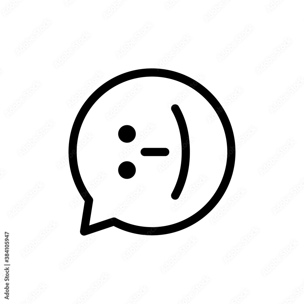 Alegría. Logotipo lineal círculo burbuja de habla con tipografía como cara con sonrisa en color negro