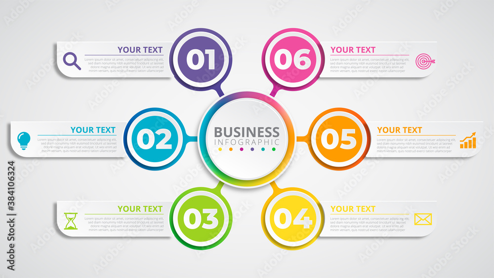 Infographic vector design with icons and 6 options or steps. Infographics for business concepts. Can be used for presentation banners, workflow layouts, process diagrams, flow charts, info charts Infographic vector design with icons and 6 options or steps. Infographics for business concepts. Can be used for presentation banners, workflow layouts, process diagrams, flow charts, info charts