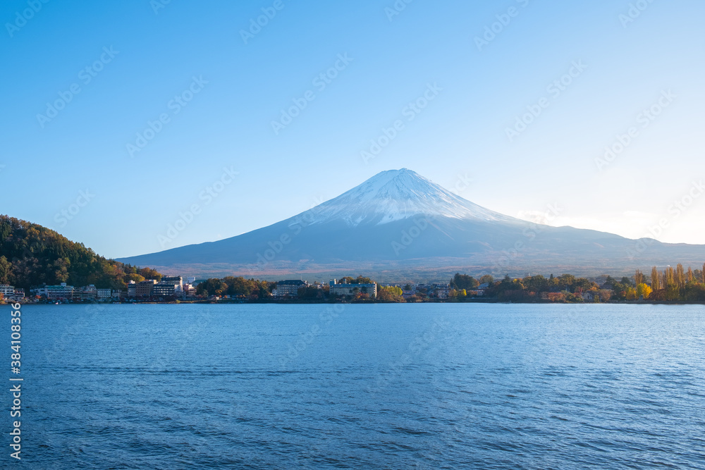 Fuji mountain from Kawaguchiko lake in morning, Autumn seasons Fuji mountain at Yamanashi, Japan