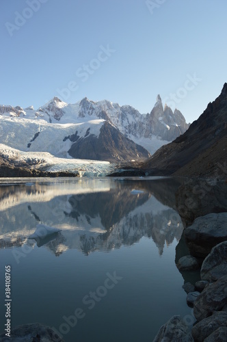 Hiking around the icy glacial lakes of El Chalten  Laguna de los Tres and Fit Roy Mountains in Patagonia  Argentina