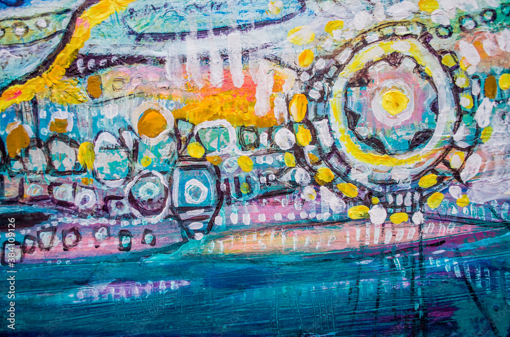 Obraz premium Hand drawn acrylic painting. Abstract art background. Acrylic painting on canvas. Color texture. Fragment of artwork. Brushstrokes of paint.