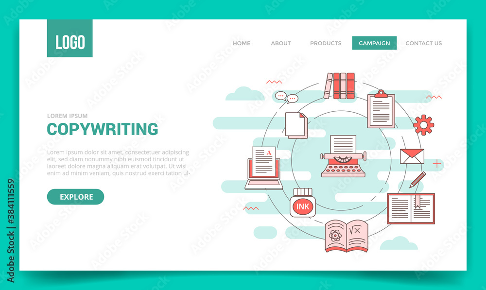 copywriting concept with circle icon for website template or landing page banner homepage