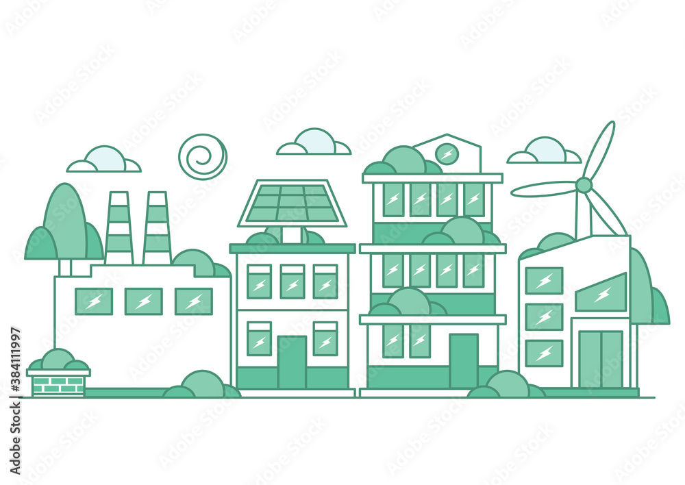 Smart city concept - modern thin line design style vector illustration on white background