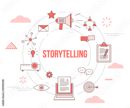 storytelling concept with icon set template banner with modern orange color style and circle shape